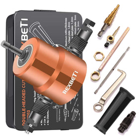 REXBETI double-headed nibbler with 360-degree cutting head for curved and straight cuts.