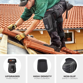 REXBETI knee pads showing four extension straps for adjustable fit