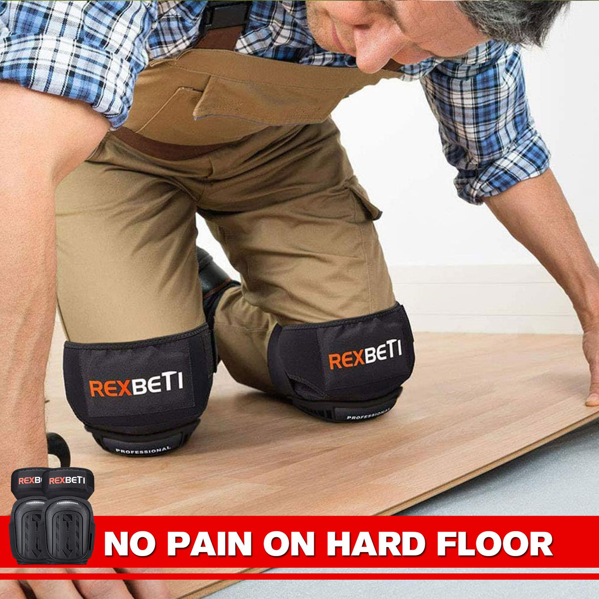 REXBETI knee pads offer an extra-long strap for adjustable, secure wear.