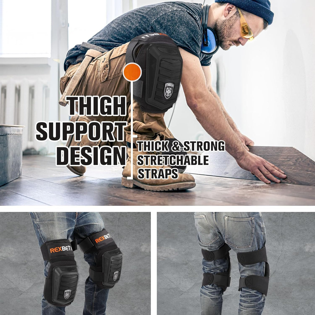 REXBETI knee pads PVC shell with reinforced stitching for durability