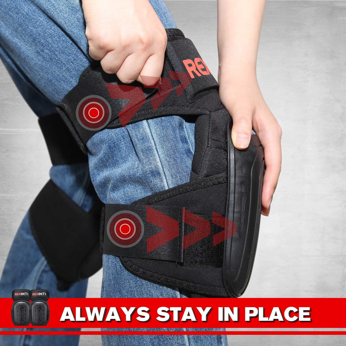REXBETI knee pads have a heavy-duty PVC shell for durable protection on tough jobs.