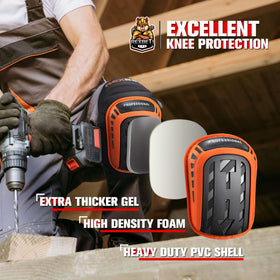REXBETI knee pads with heavy-duty PVC shell protecting knees on rugged work sites