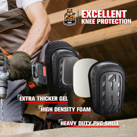 REXBETI knee pads feature a secure thigh strap for a stable fit on roofing and flooring.