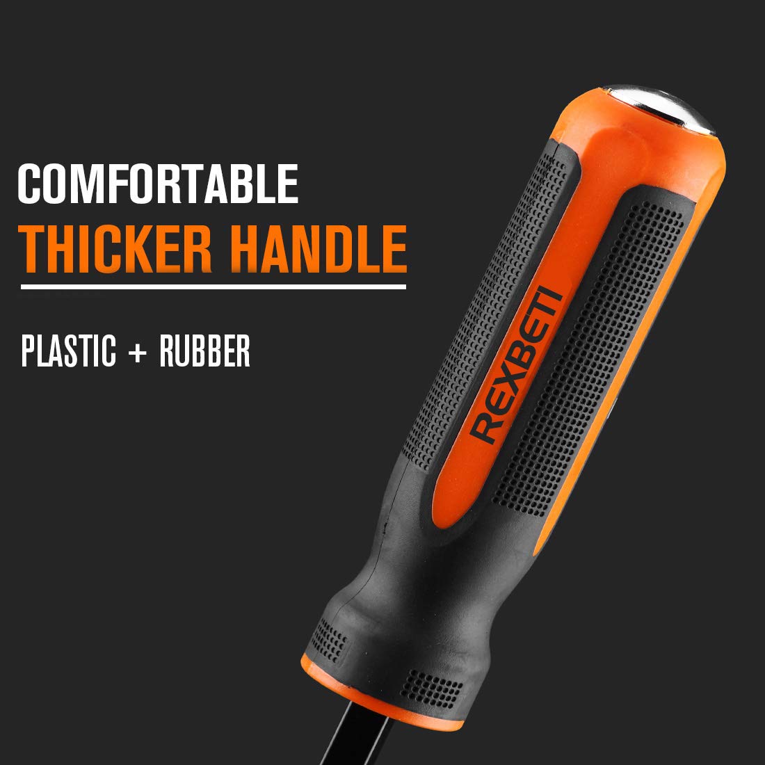 REXBETI pry bar handle grip shows ergonomic, non-slip design for leverage.