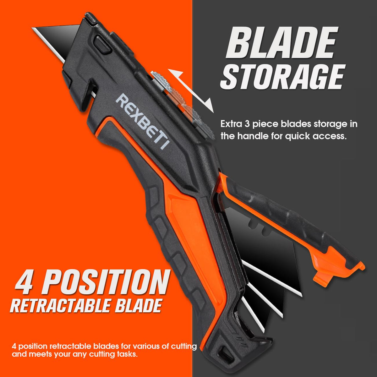 REXBETI quick-change blade mechanism speeds blade swaps safely.