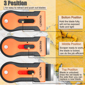 REXBETI Razor Scraper 3-Position Slider enables easy blade changes