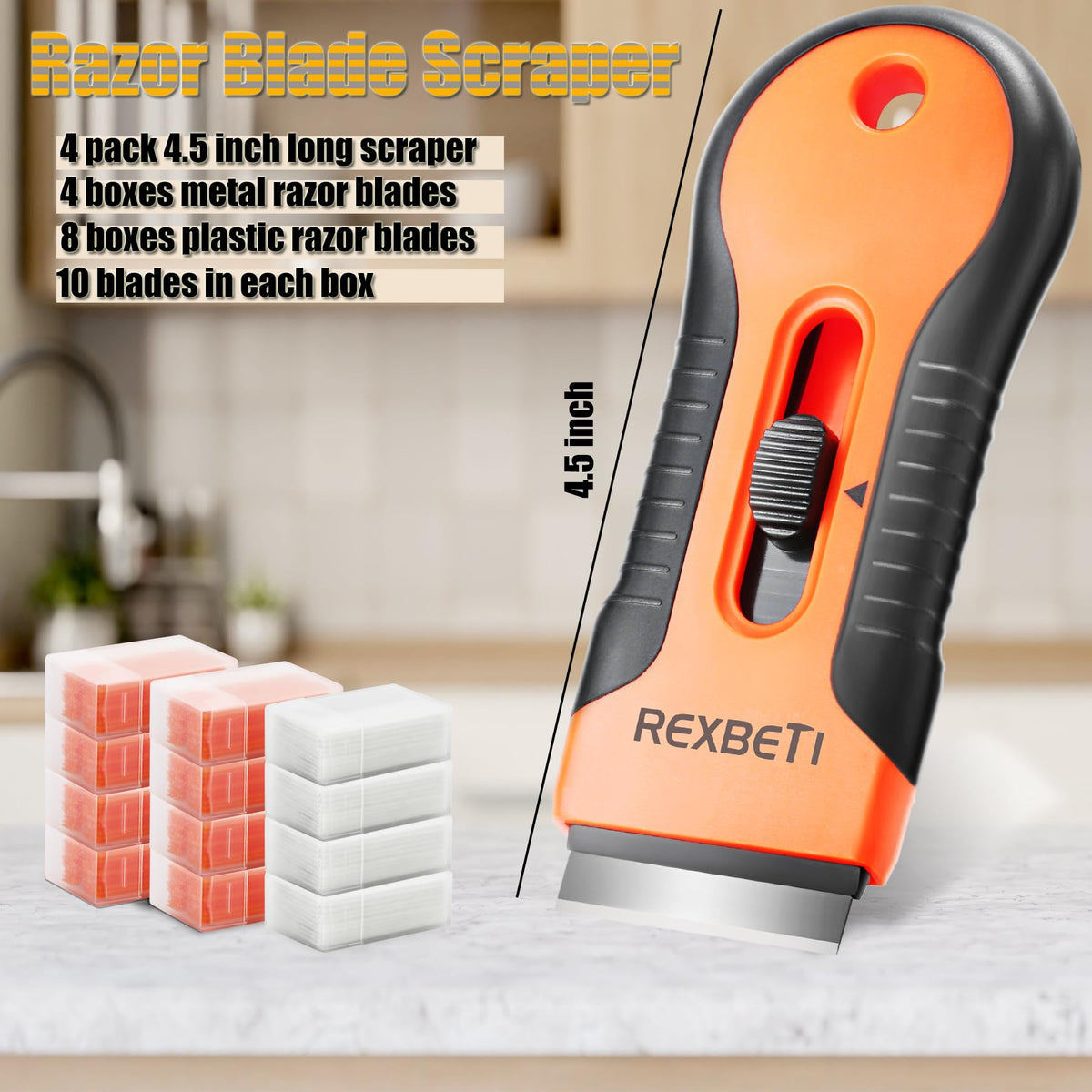 REXBETI Razor Scraper Metal Blades for tough residues on cement or metal surfaces