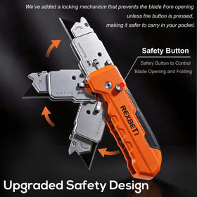 REXBETI safety lock engaged to prevent accidental blade opening.