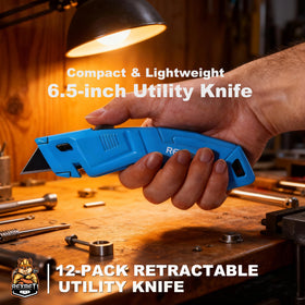 REXBETI in use cutting cardboard safely with secure slide lock