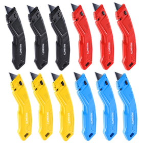 REXBETI utility knife red handle for precise cardboard cutting with safety lock