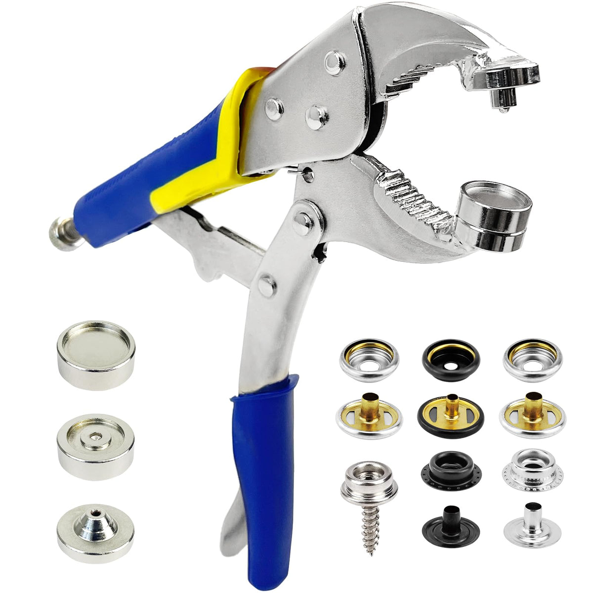 Rexhubro Snap Fastener Tool front view for quick one-handed installation.