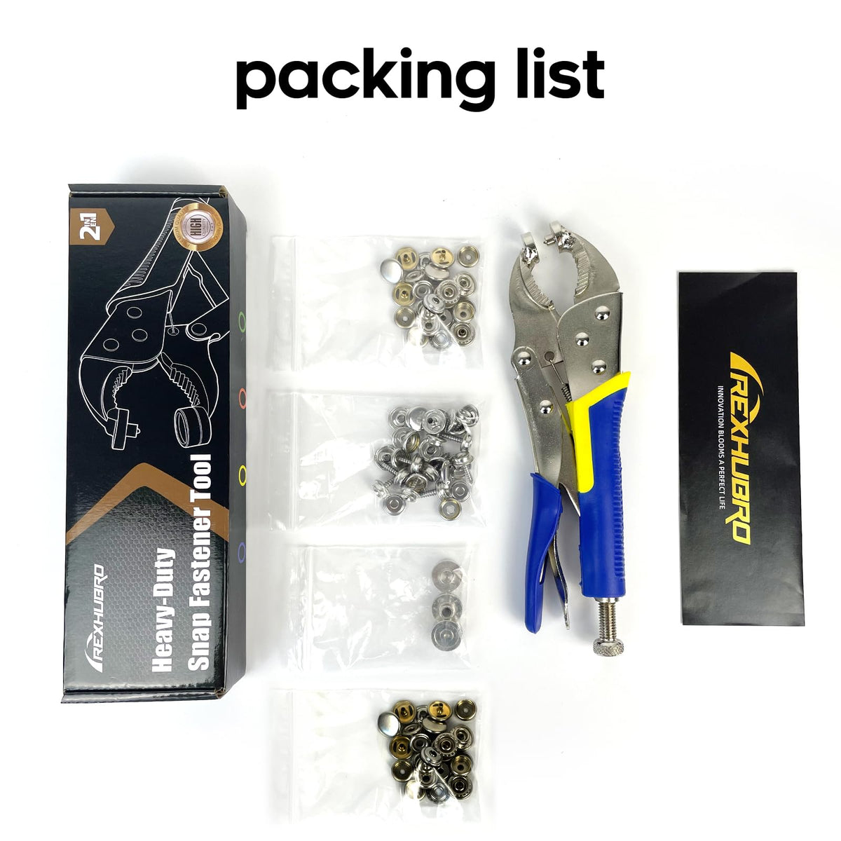 Rexhubro snap tool suited for marine canvas like boat covers.