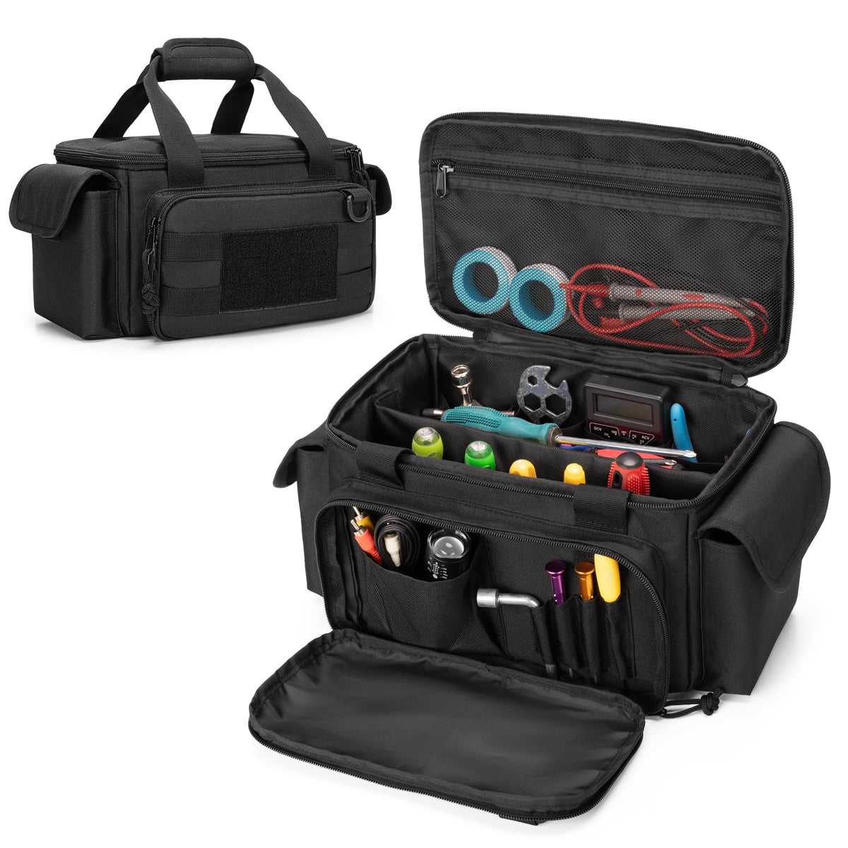 Rexmica small tool bag with anti-slip bottom for stable use on work surfaces.