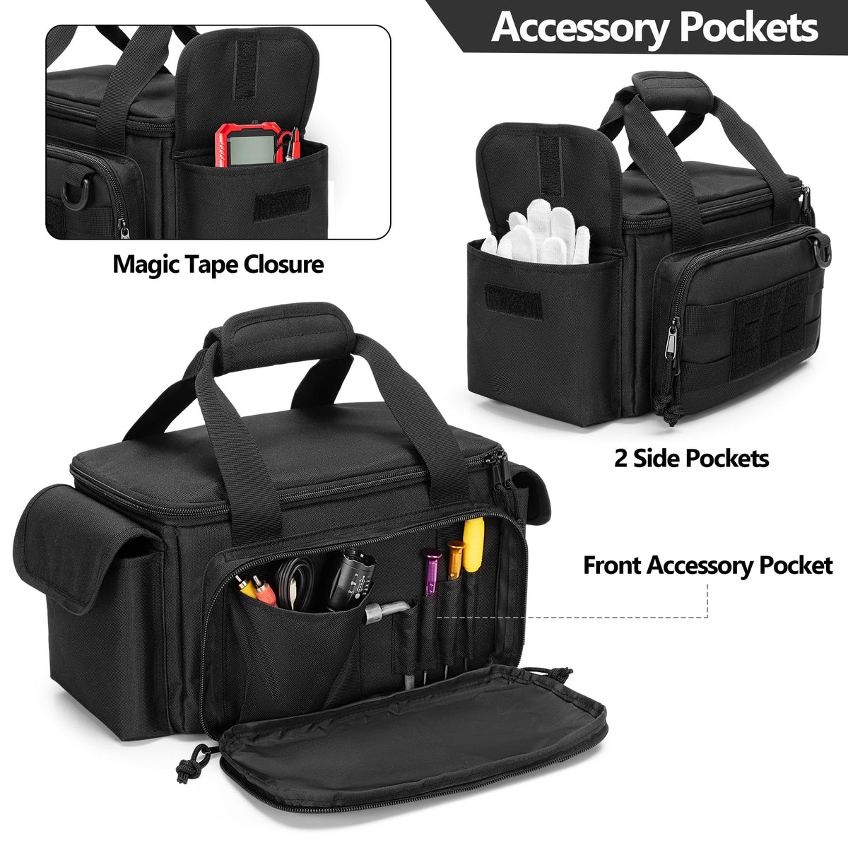 Rexmica small tool bag with multiple slots for organizing screwdrivers and pliers.