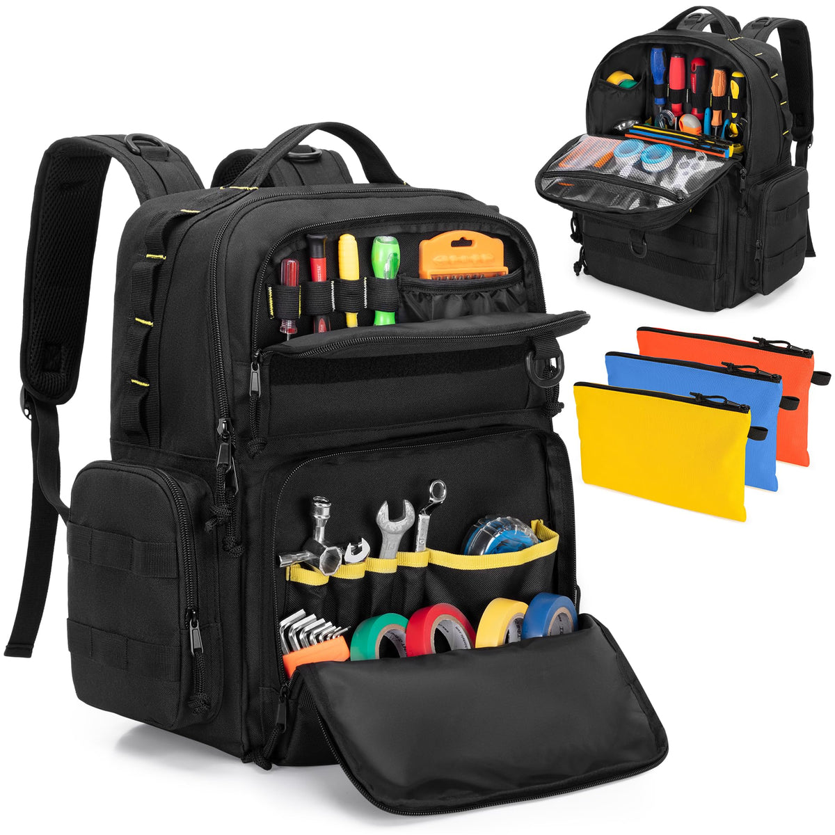 Rexmica Tool Backpack main compartment with organized tool slots for quick access