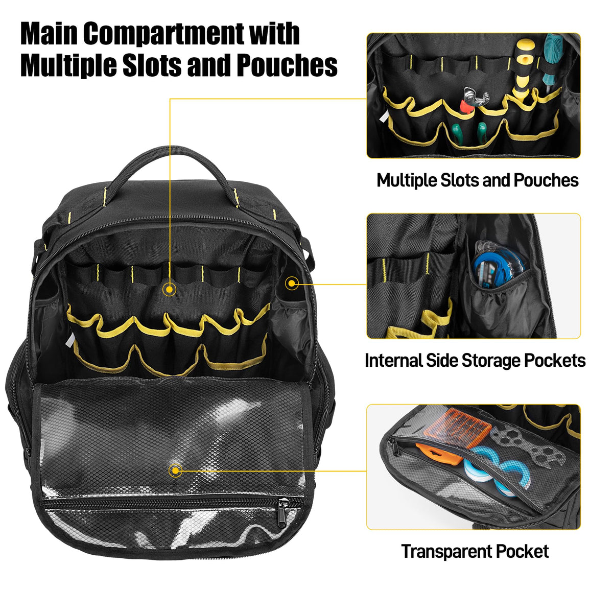 Rexmica Tool Backpack pouches keep small parts neatly sorted and ready