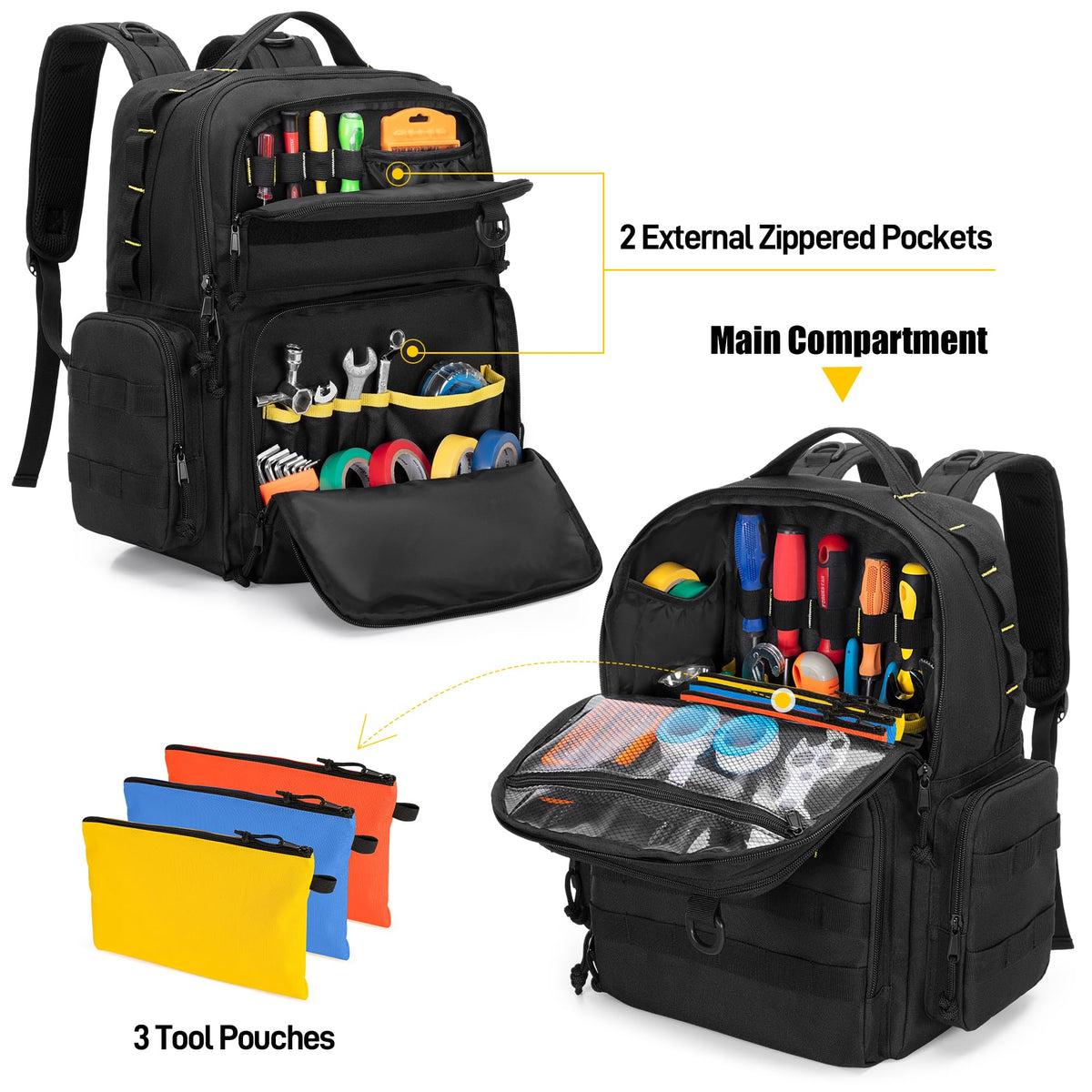 Rexmica Tool Backpack padded shoulder straps reduce strain during long jobs