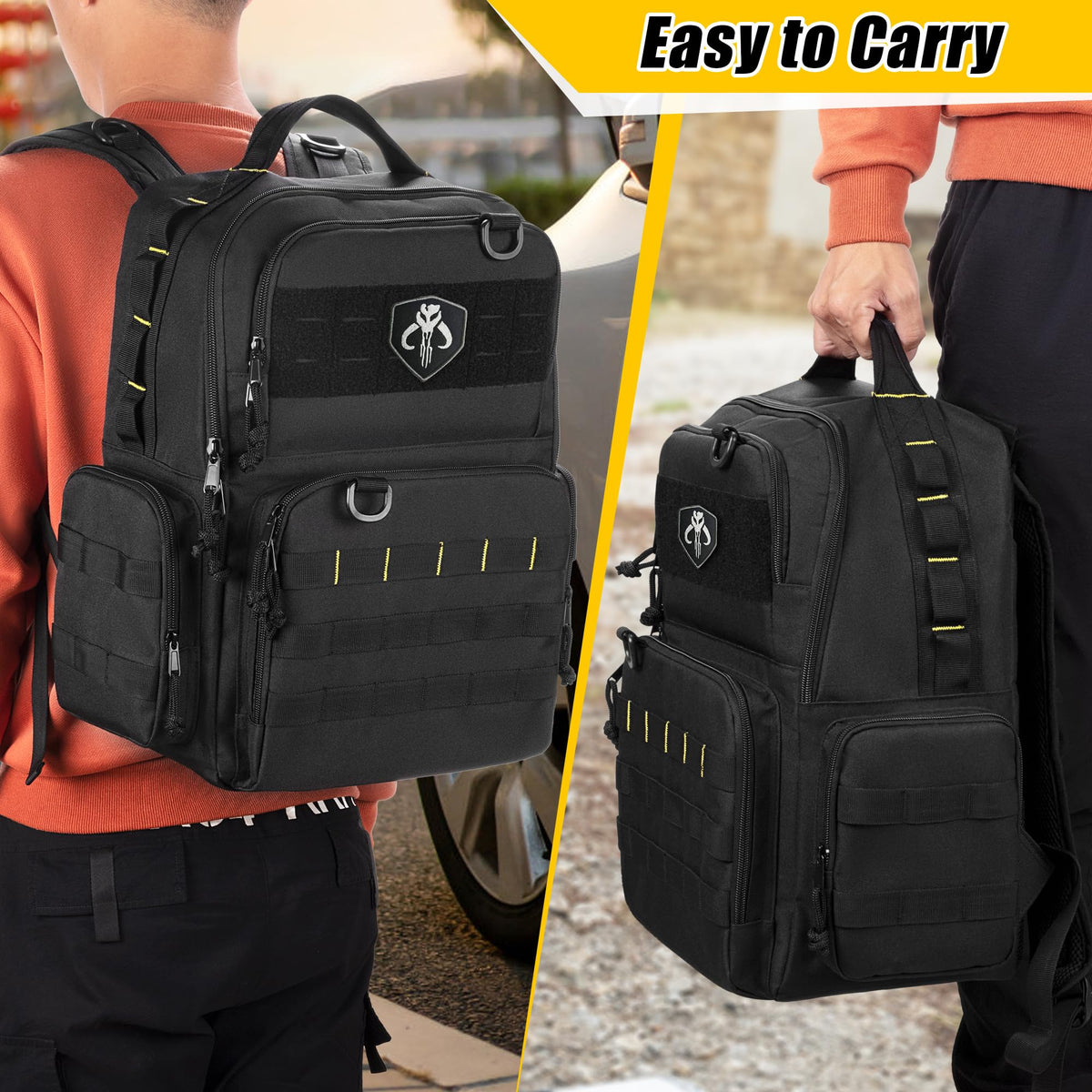 Rexmica Tool Backpack side pockets offer extra storage on the job