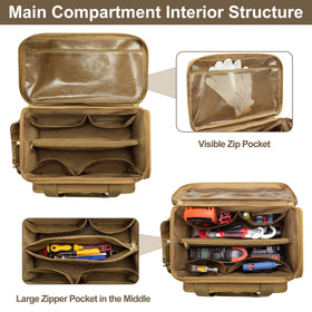Rexmica tool bag front accessory storage with elastic bands for gadgets.