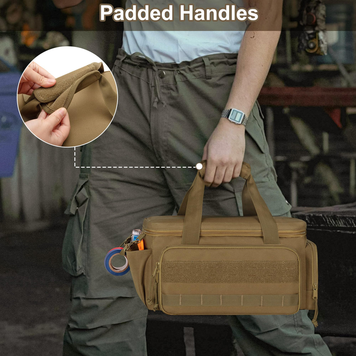 Rexmica padded handle reduces hand pressure during transport.