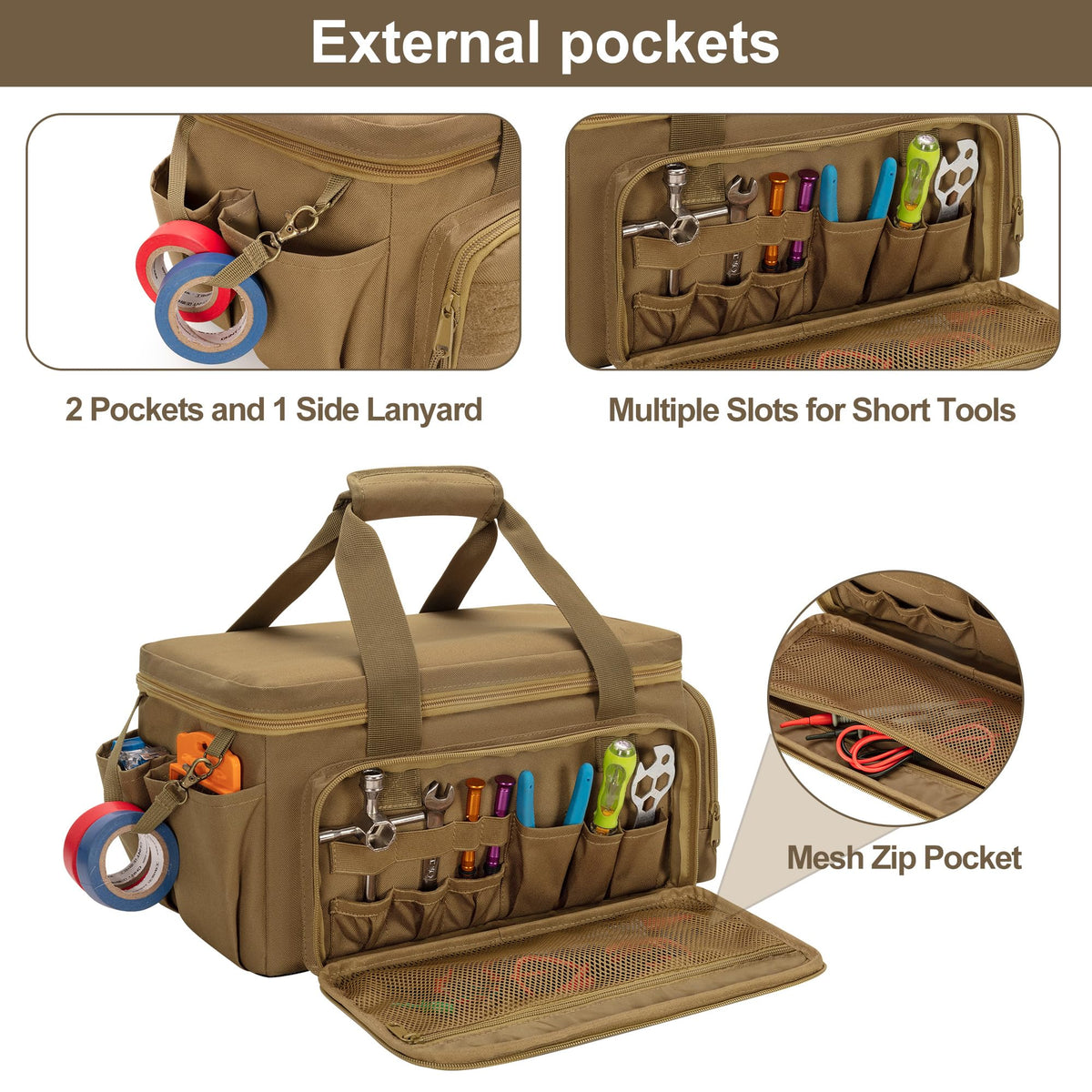 Rexmica bag side pouches for batteries and gloves.