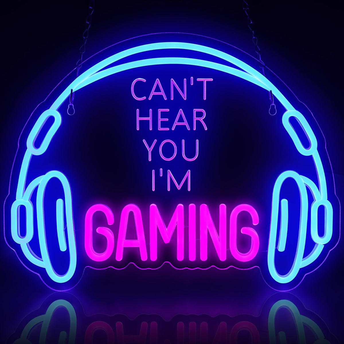 ReyeeInc gaming neon sign headset front glow enhances immersive gameplay.