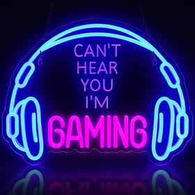 ReyeeInc gaming neon sign headset front glow enhances immersive gameplay.
