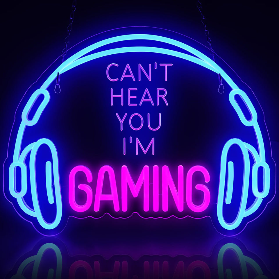ReyeeInc gaming neon sign headset front glow enhances immersive gameplay.