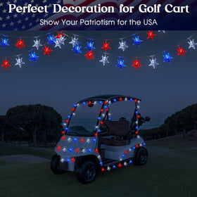 ReyeeInc Solar 4th of July 100 Stars lights in twinkle mode for festive ambiance.