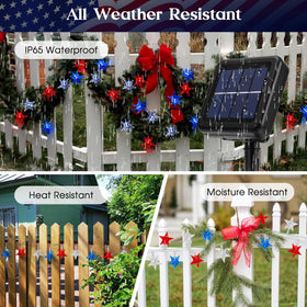 ReyeeInc Solar 4th of July 100 Stars yard display at dusk for curb appeal.