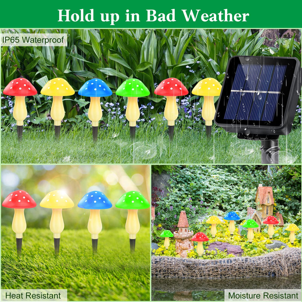 ReyeeInc outdoor mushroom lights showcase IP65 waterproof durability in all weather.