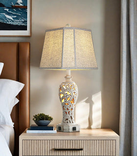 Reyokale 25'' farmhouse lamp front view with warm ambient glow