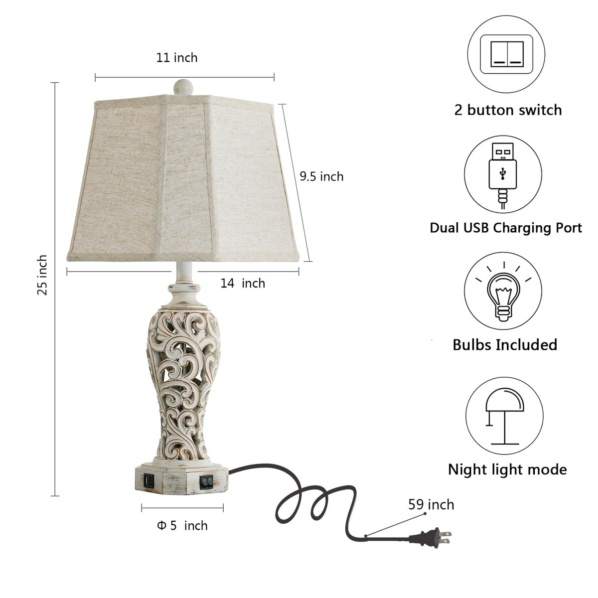 Reyokale resin lamp in aged washed white finish for vintage charm