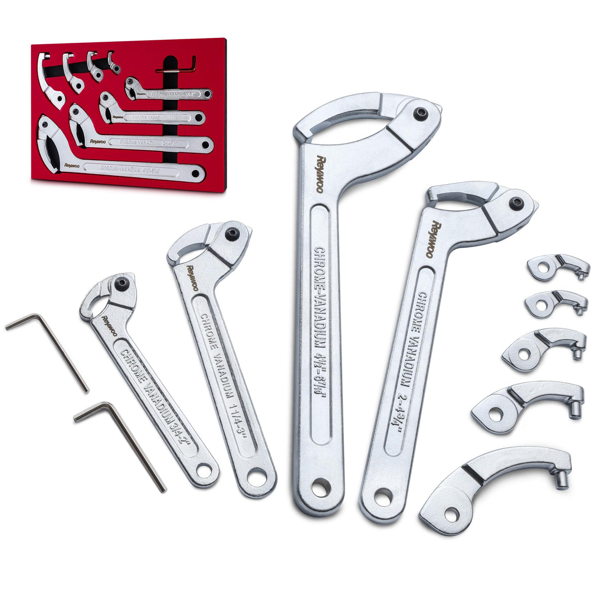 Reywoo spanner wrench set with all wrenches and adapters for versatile repairs.