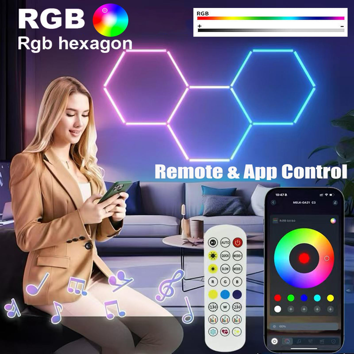 RGZZUP RGB hexagon lights displaying vivid color modes for dynamic room mood