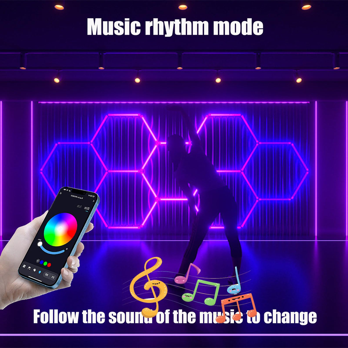 RGZZUP hexagon lights controlled by app for easy color and scene customization