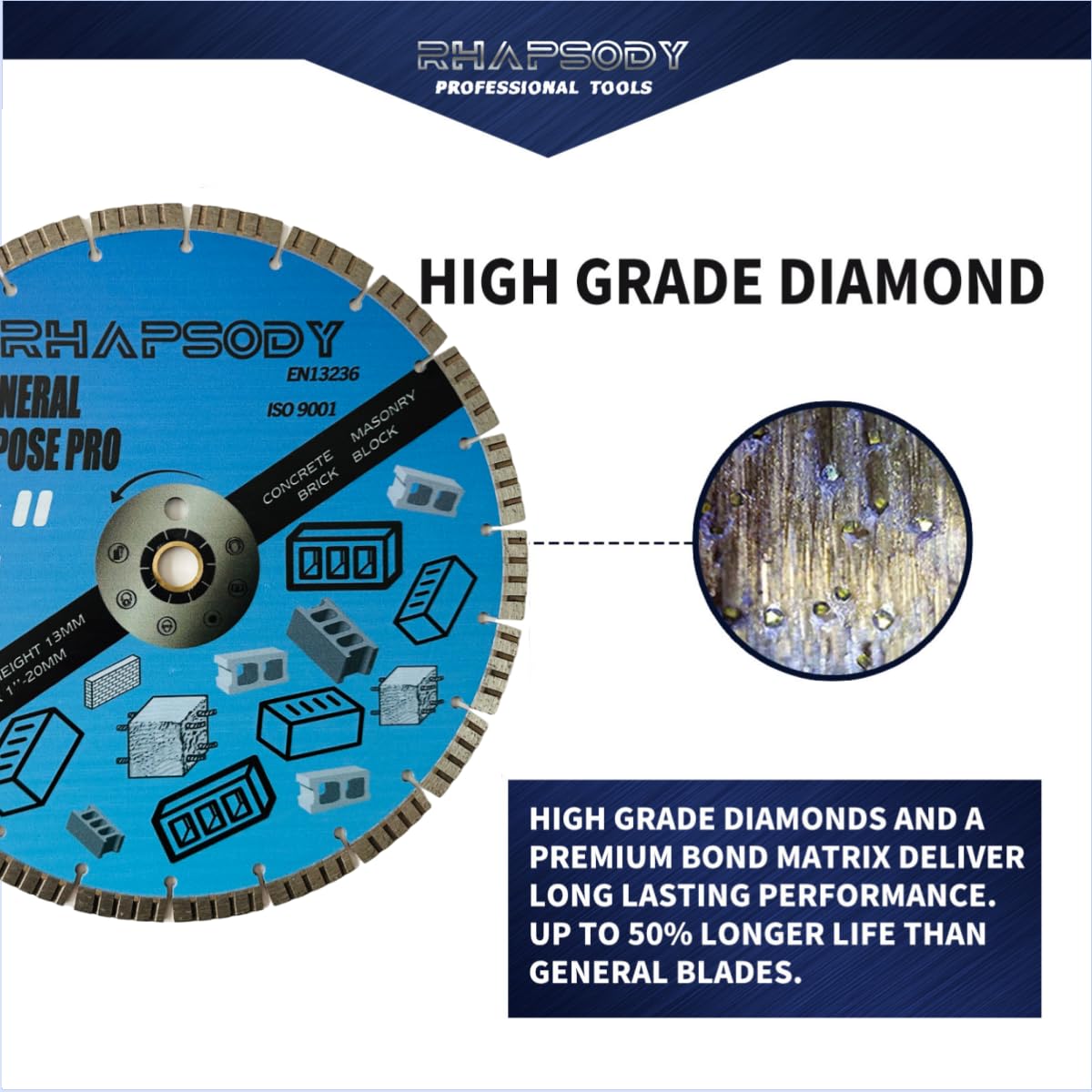 Rhapsody 1 inch to 20 mm arbor for versatile saw compatibility.