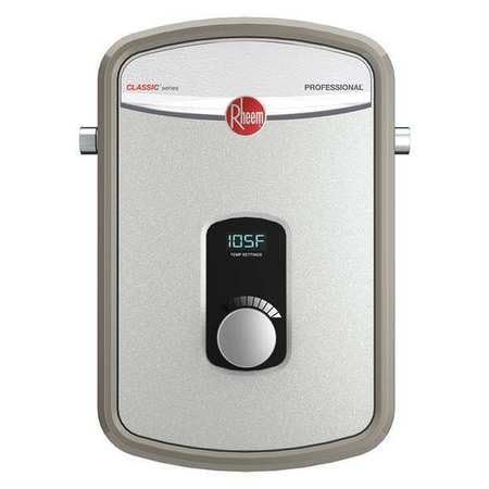 Rheem RTEX-13 exterior digital thermostat displaying precise temperature settings.