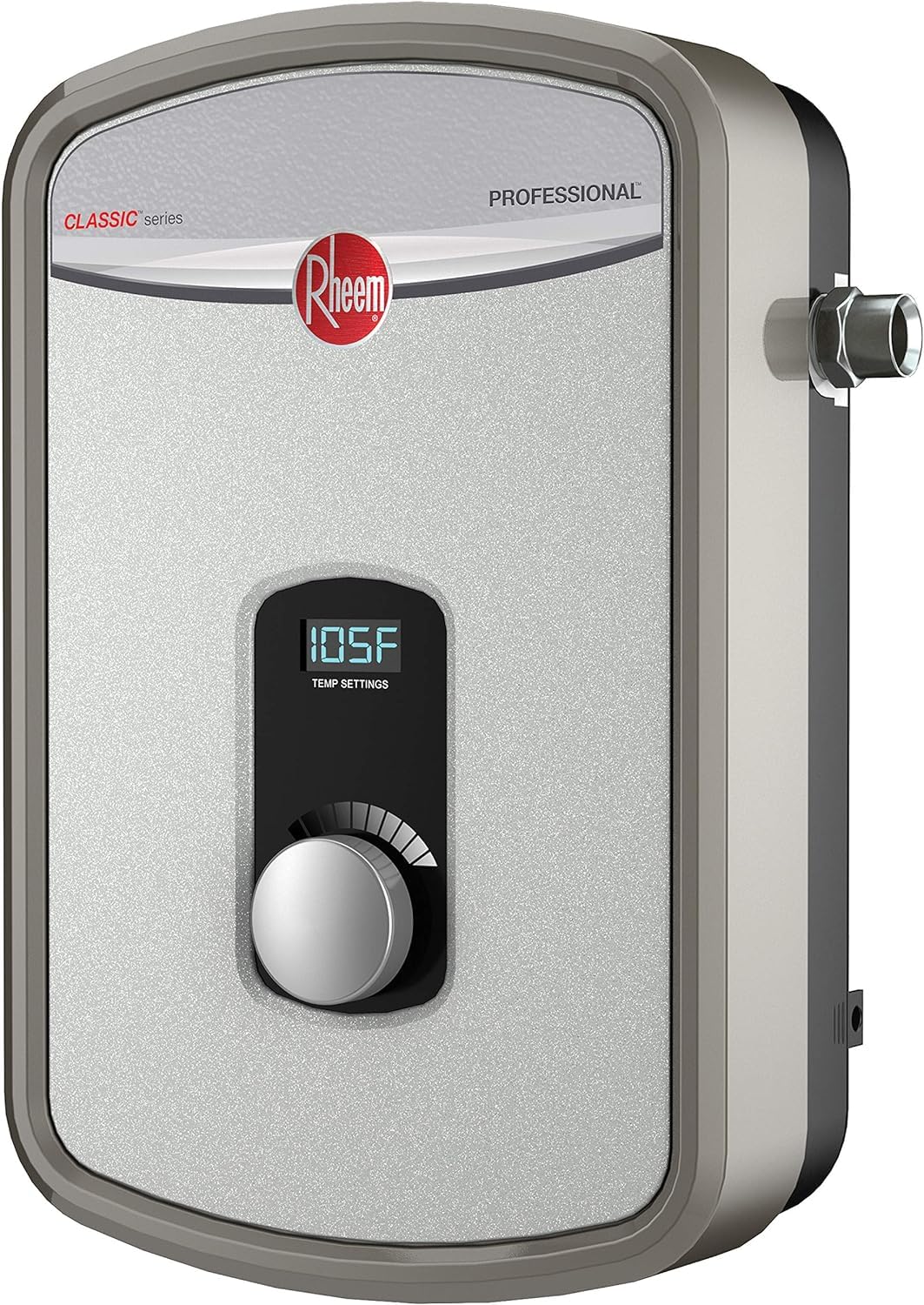 Rheem RTEX-13 1.5 GPM shower head supports water-saving use.