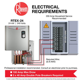 Rheem RTEX-24 electrical setup with three 40A breakers