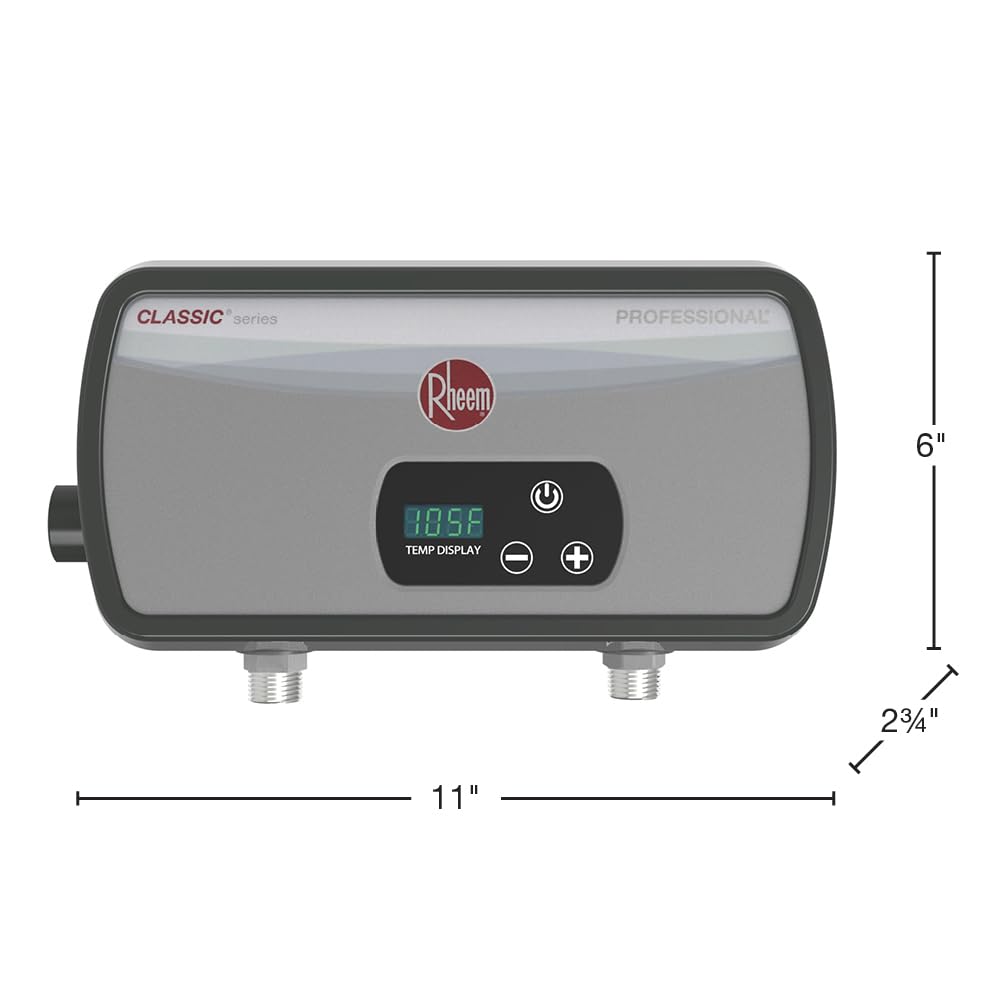 Rheem unit shows continuous temperature monitoring and flow control