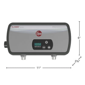 Rheem unit shows continuous temperature monitoring and flow control