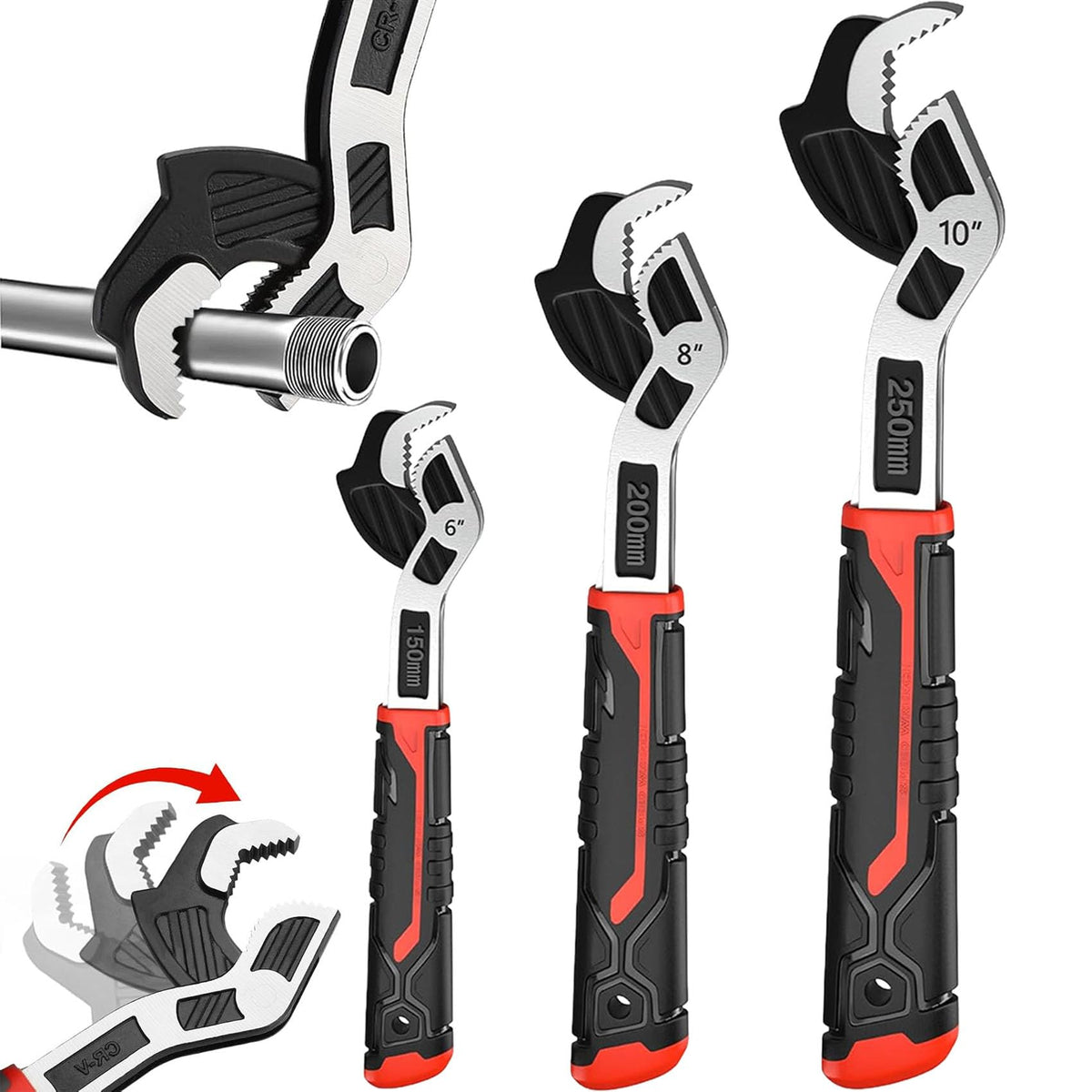 Rhevosil 6in wrench set front view for versatile pipe tightening