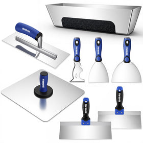 Rhibak aluminum hawk 13x13 shows ergonomic grip for smooth plastering.