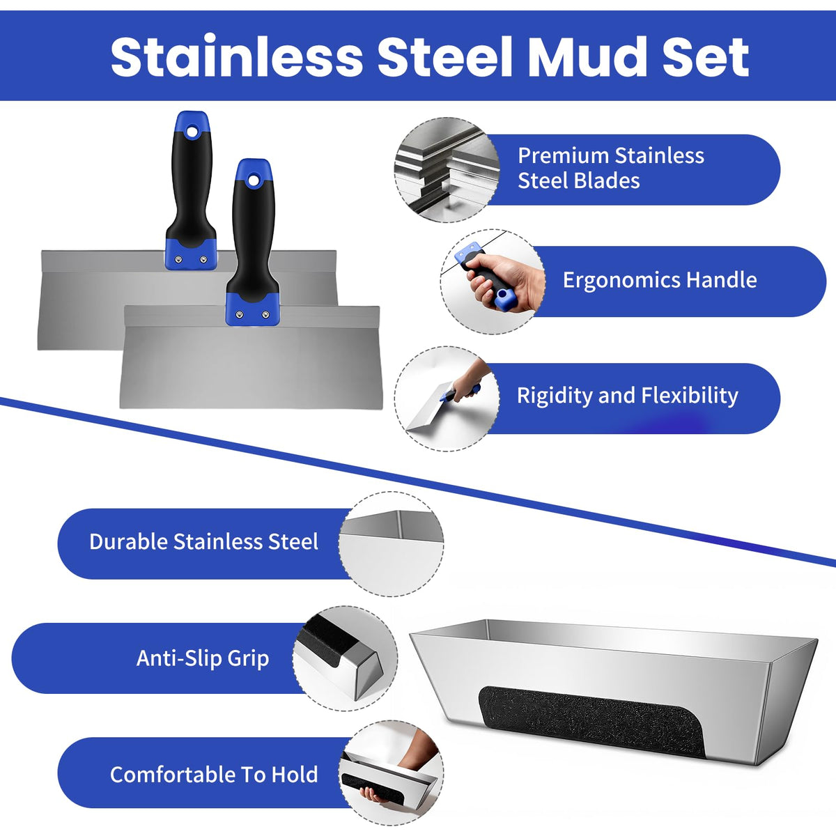 Rhibak 3-inch putty knife enables quick gaps and repairs.