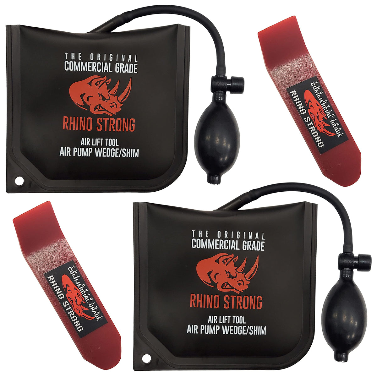Rhino Strong air wedge bag 2.0 in use for precise cabinet leveling.