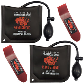 Rhino Strong air wedge bag 2.0 in use for precise cabinet leveling.
