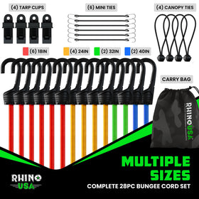 Rhino USA 32 inch green bungee cord with hooks protects surfaces while securing gear