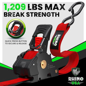 Rhino USA button-release self-retracting strap simplifies quick securing of gear.