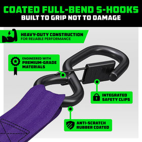 Rhino USA electro-coated ratchet and full bend S-hooks for durability.